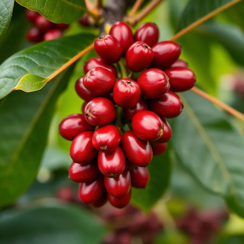 Ripe coffee cherries at origin
